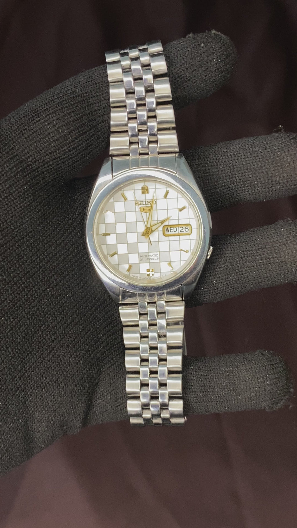 Seiko 5 Rare White Checkered Linen Dial with Transparent back