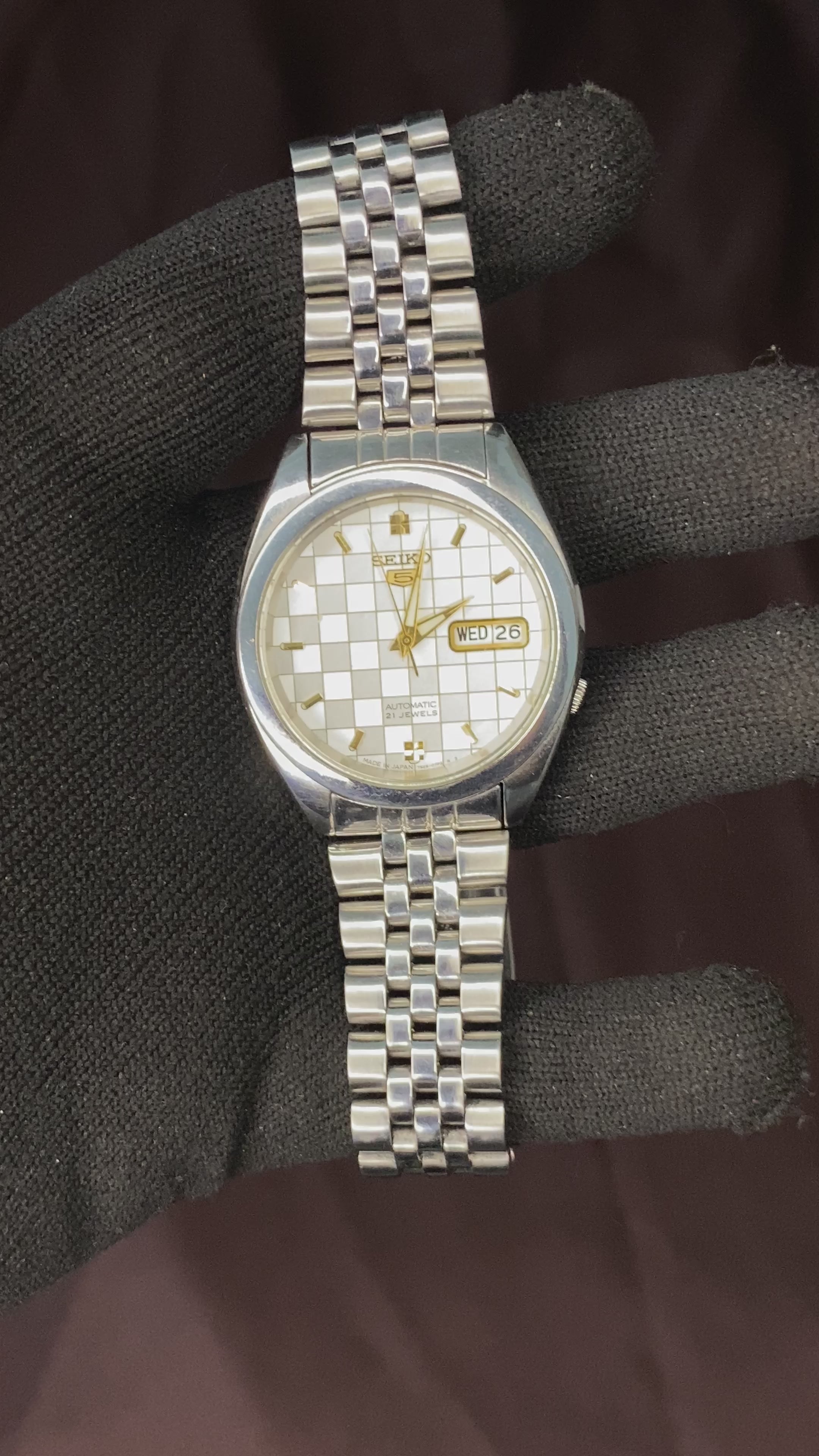 Seiko 5 Rare White Checkered Linen Dial with Transparent back