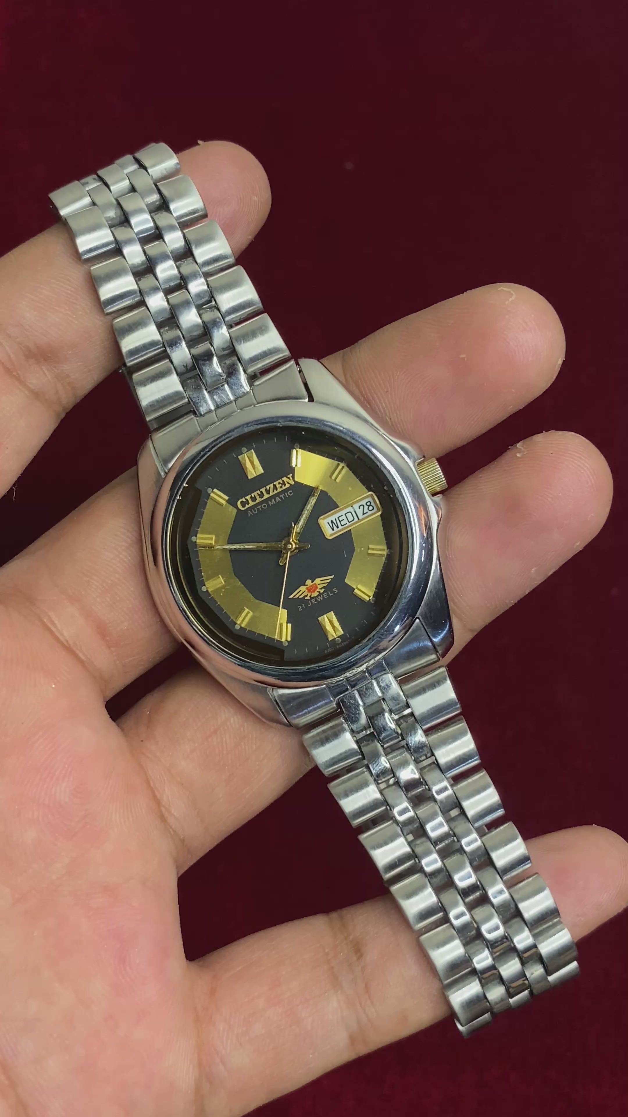 Citizen Eagle 7 Automatic — Black & Gold Motif Dial Watch.