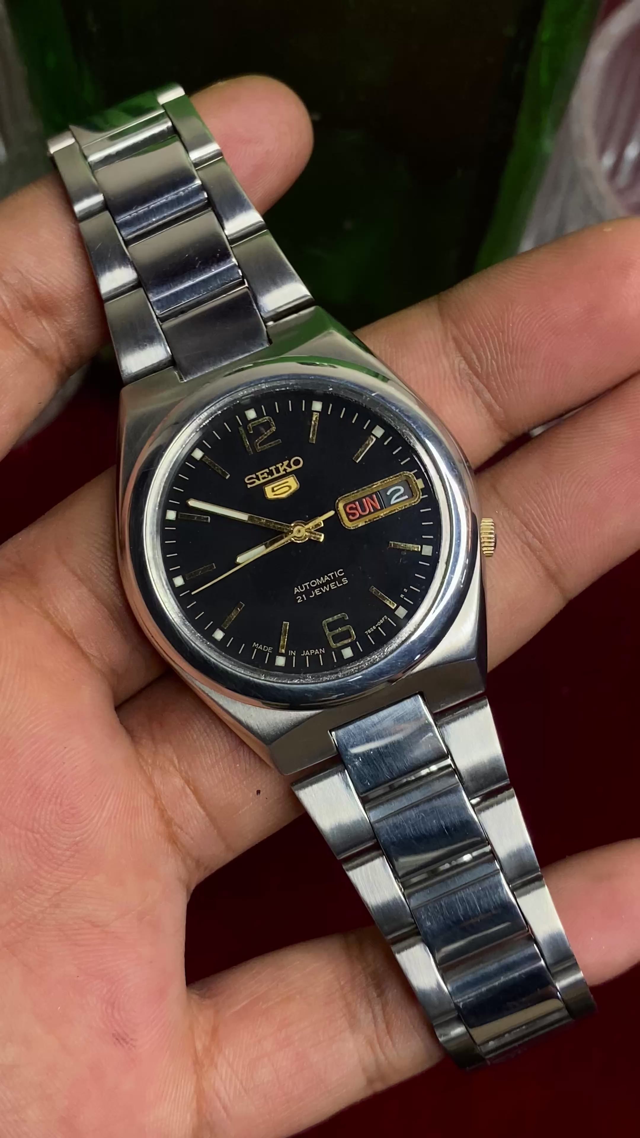 Seiko 5 Automatic — Numeral Black Dial Watch with Exhibition Back | Ref 7S26-00X0