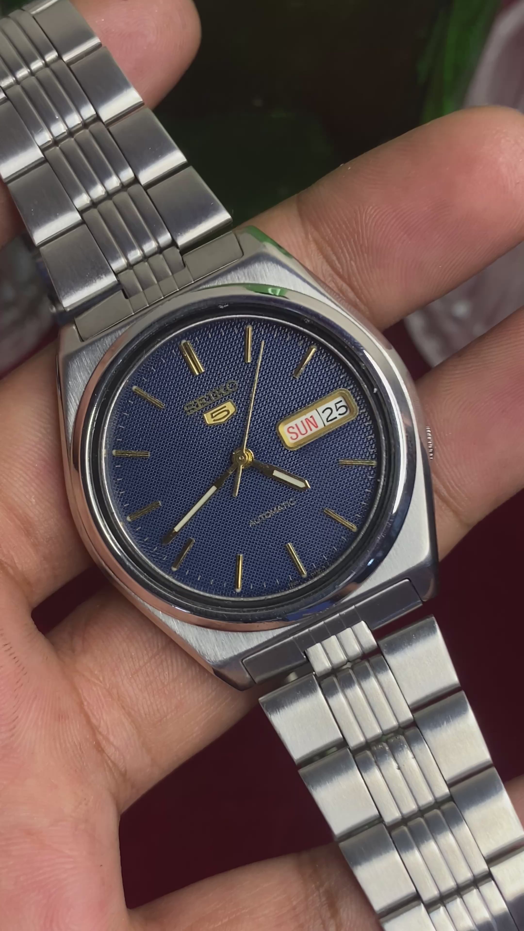 Seiko 5 Automatic — Blue Waffle Dial Watch With Exhibition Back | Ref 7S26-02P0.