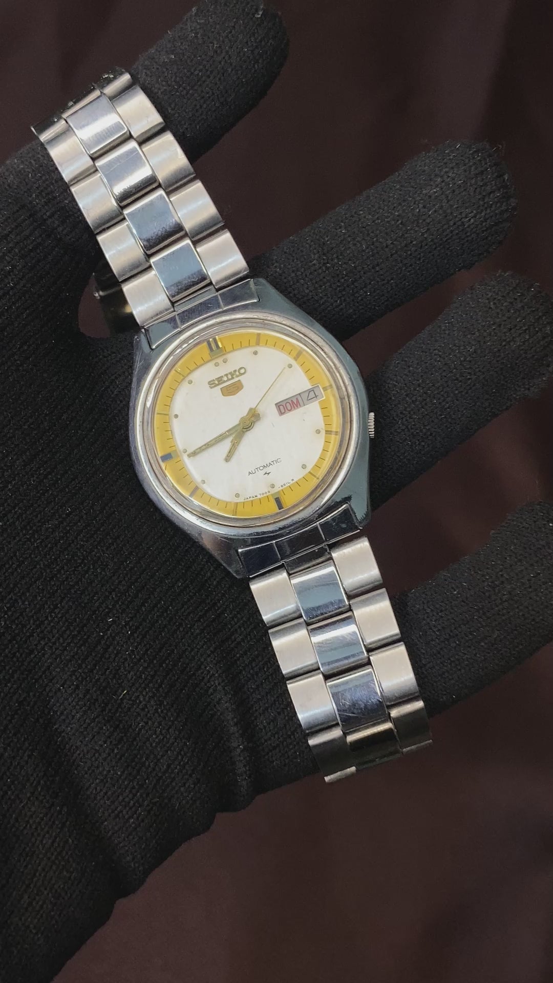 Vintage Seiko 5 White Golden Dial Automatic Watch