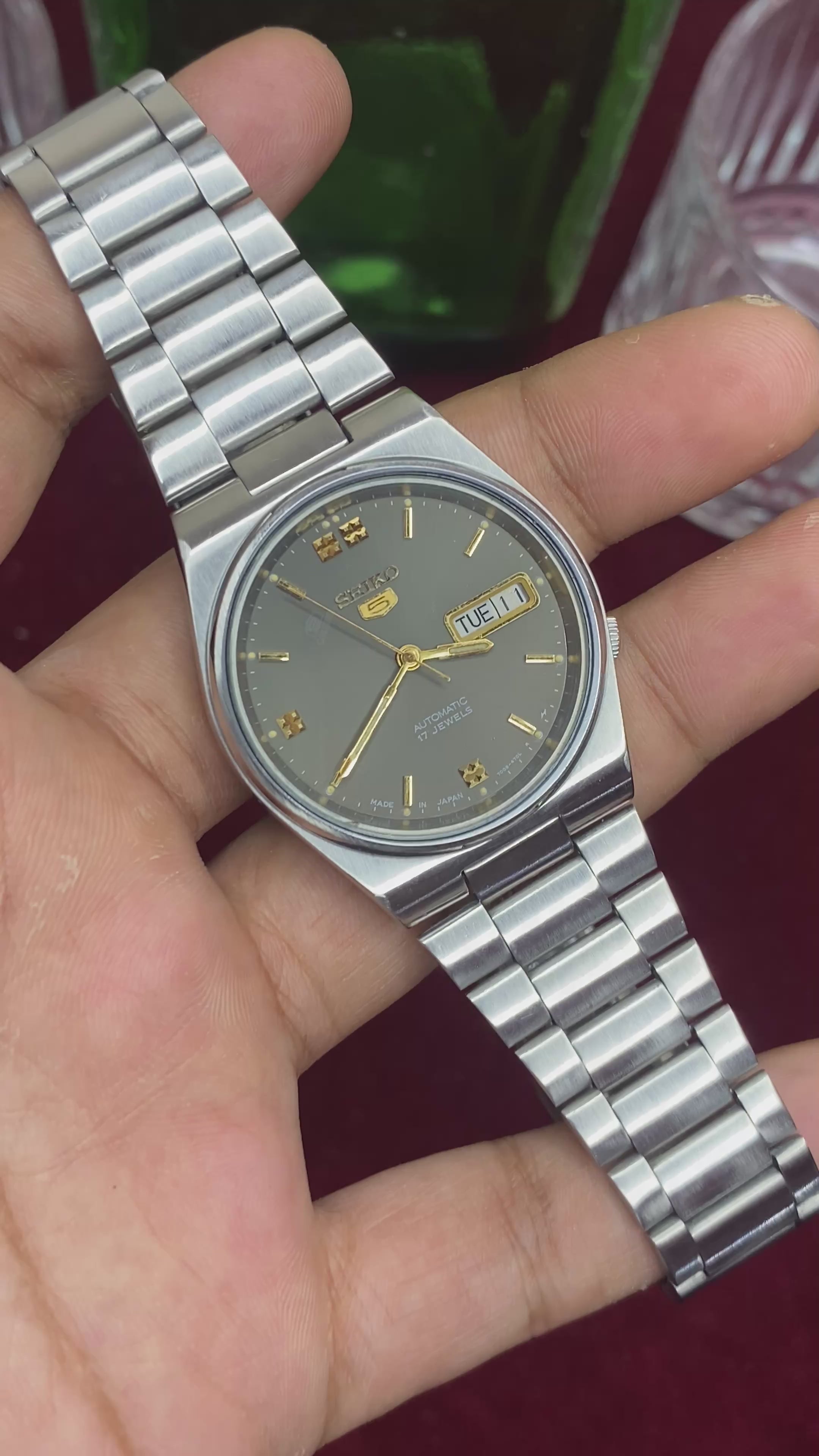 Seiko 5 — Grey Dial with Gold Accents | 38mm Japanese Automatic Watch.