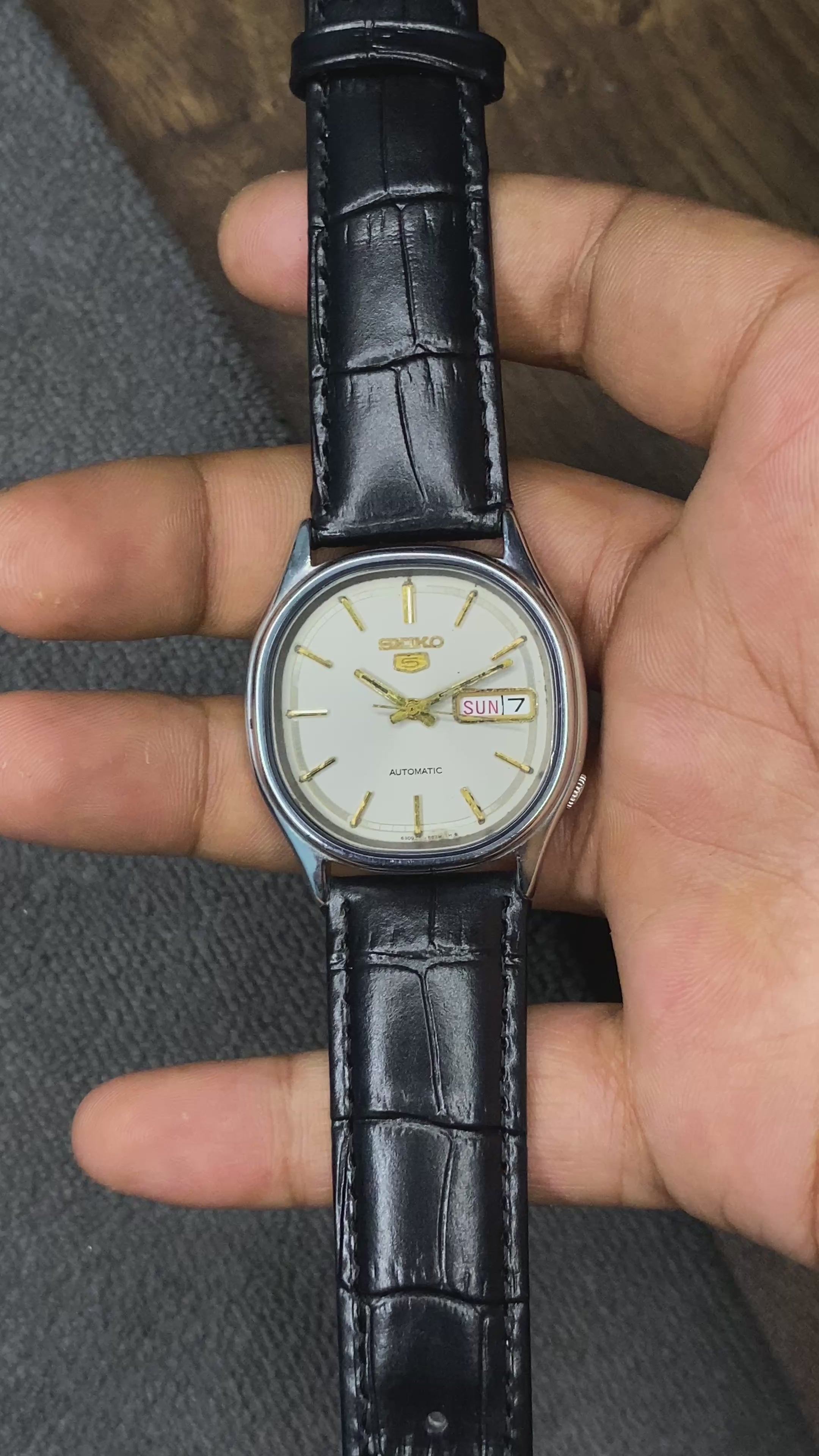 Super Rare Vintage Seiko 5 Tonneau Automatic Watch | Grey Sunburst Dial | Ref. 6309-8800