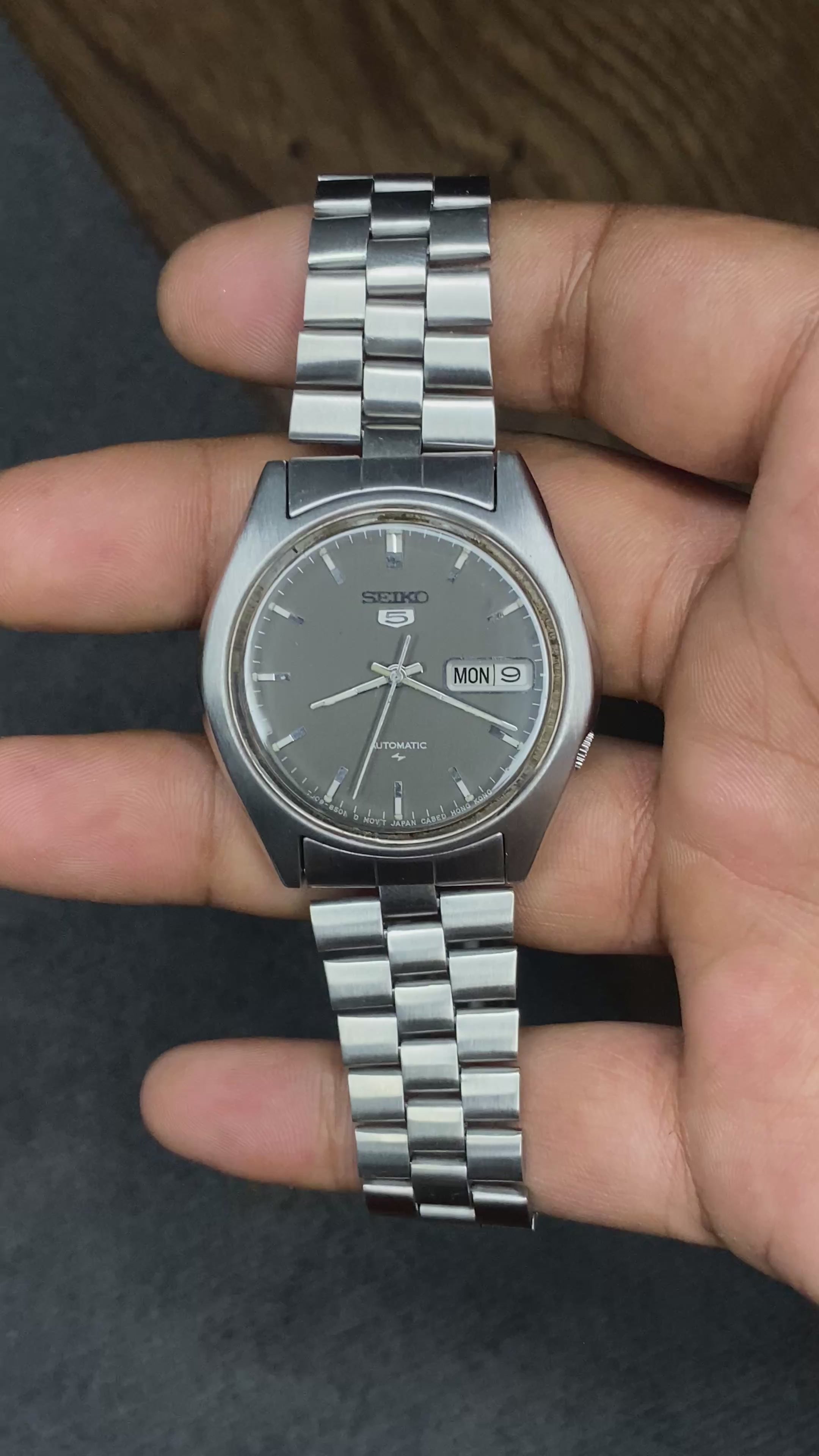 Rare Seiko 5 Dark Grey Dial Automatic Watch.