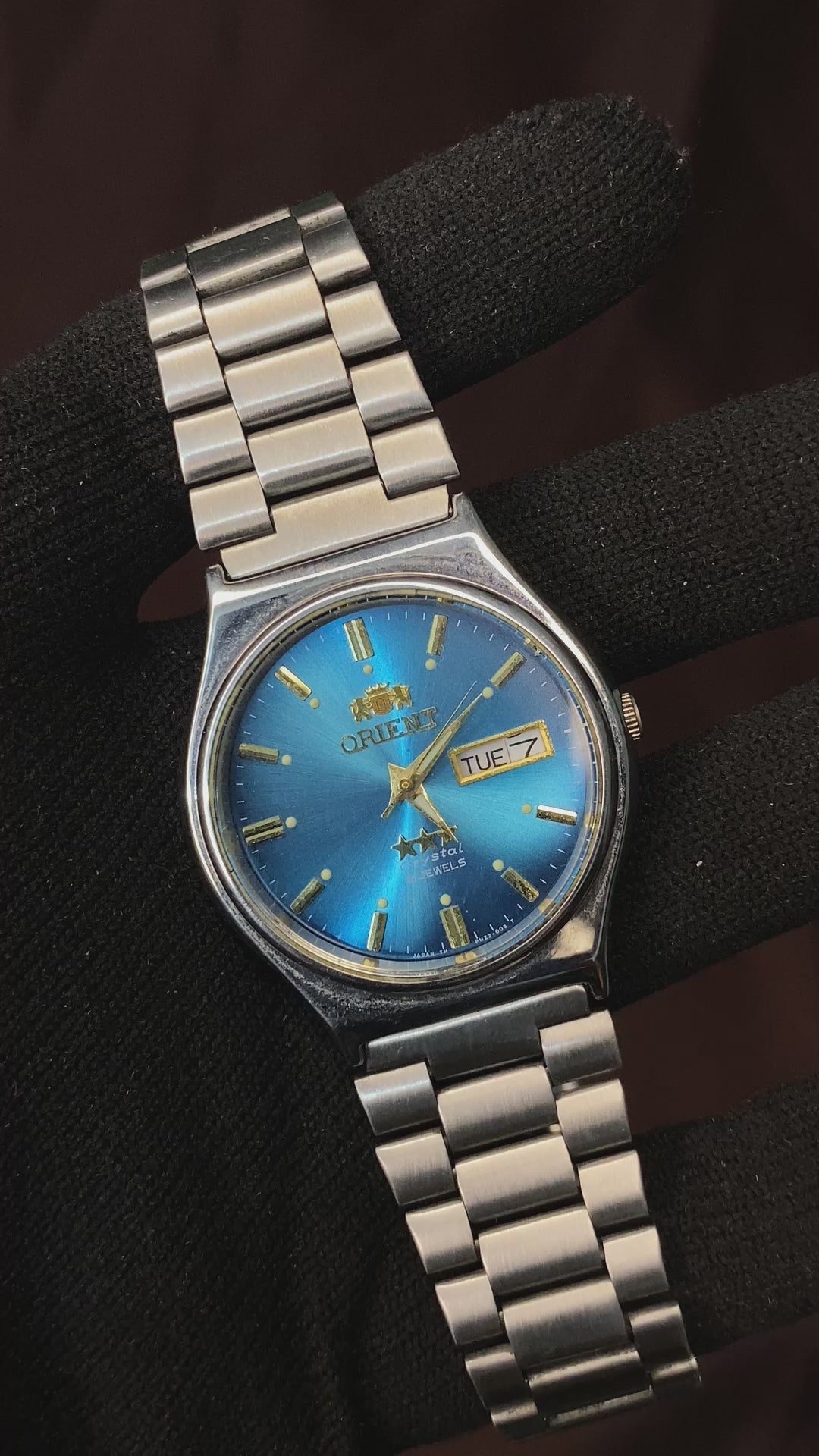 Orient Tri-Star Crystal Sunburst Blue Dial Watch