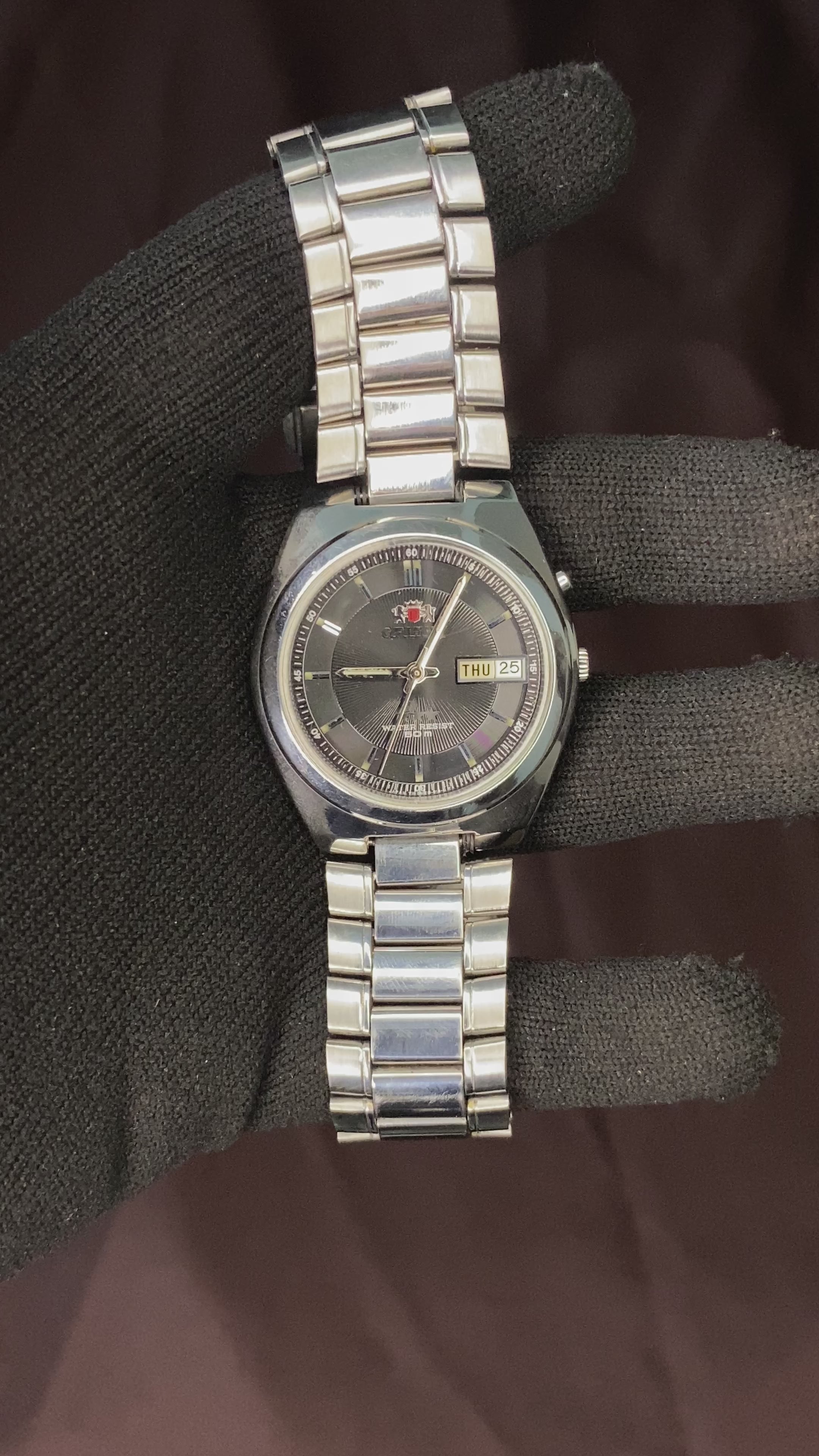 Orient Crystal Tri-star 50M Water Resist Black Dial Watch