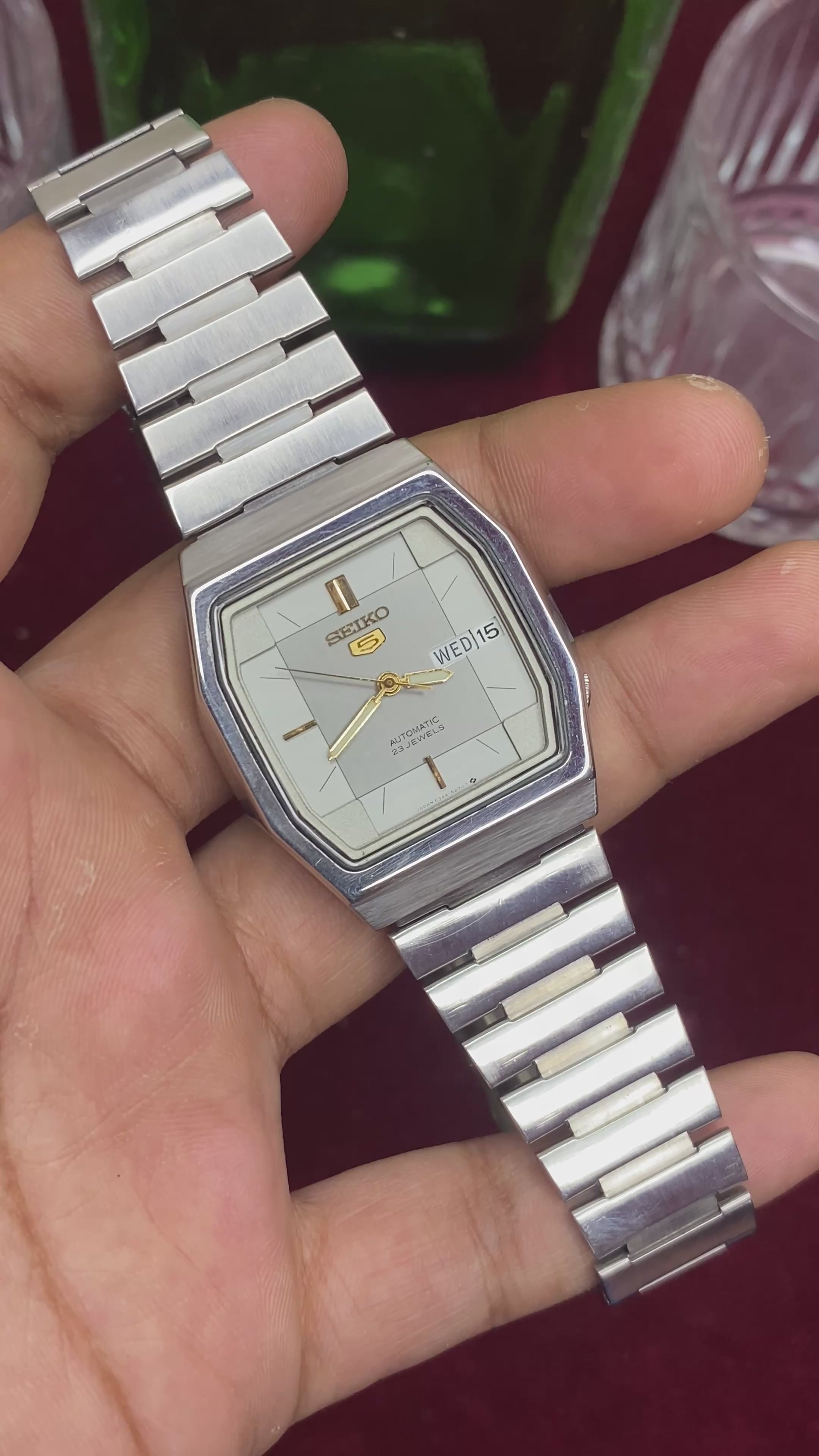 Seiko 5 “Silver Signal” — 6349 Textured Cushion Automatic watch.